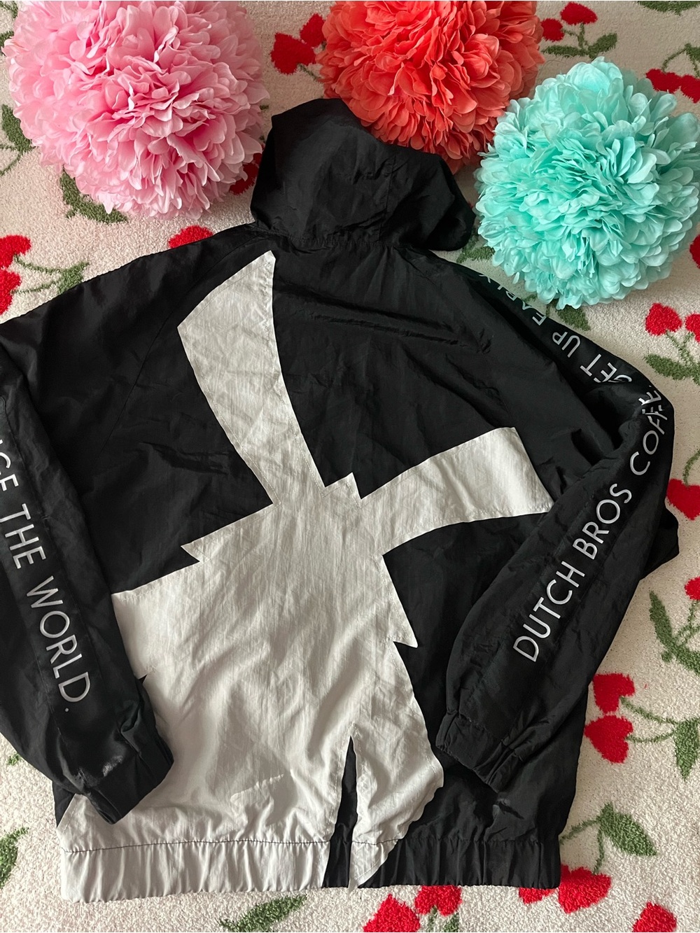 Dutch Bros Coffee Black & White  Hooded Windbreaker Jacket